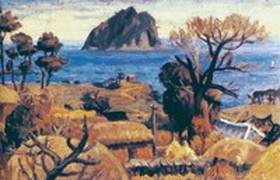 이중섭, (섶섬이 보이는 서귀포 풍경), 20세기, 나무판에 유채, 서귀포, 이중섭미술관.