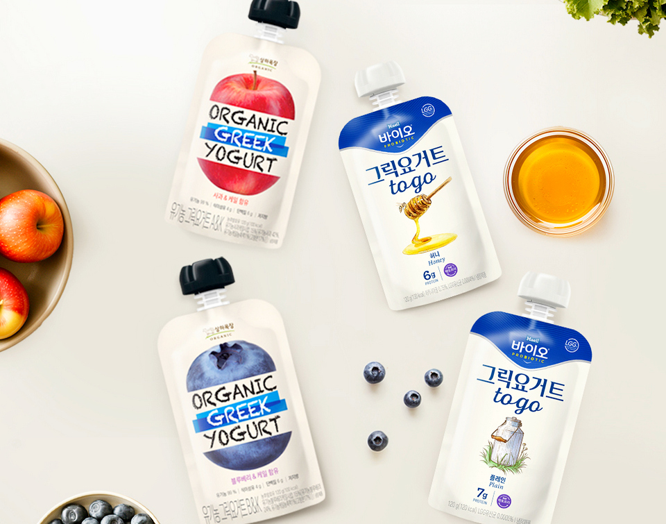 파우치타입 상하목장 매일 바이오 그릭요거트 4종. [사진=매일유업]